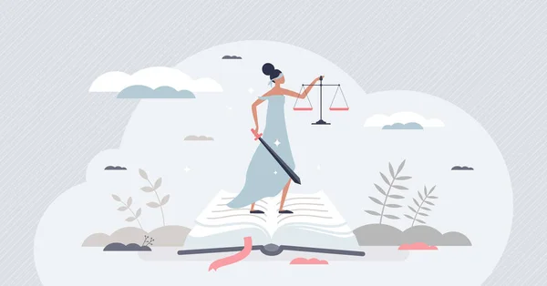 Justice et décision équitable avec des principes d'égalité concept de personne minuscule — Image vectorielle