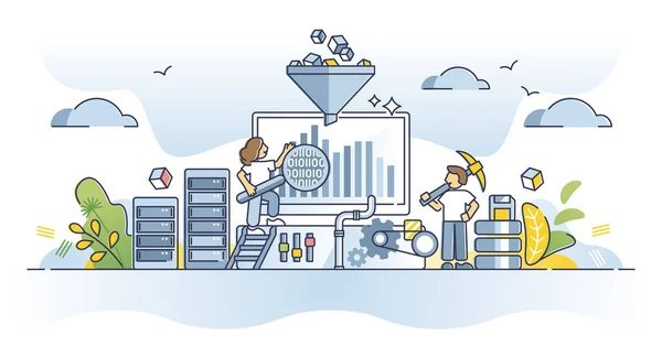 Proceso Minería Datos Con Análisis Bases Datos Información Esbozan Concepto — Archivo Imágenes Vectoriales