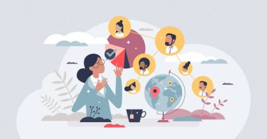 Sosyolog mesleği ve profesyonel topluluk küçük insan kavramını inceler. Kültür analizi ve insanlar davranış, etkileşim ve organizasyon vektör illüstrasyonu hakkında bilgi ile araştırma yapıyorlar..