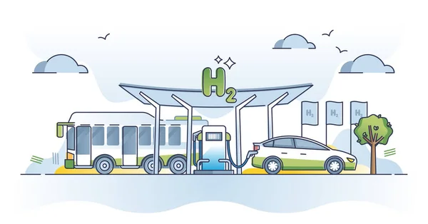 Station Service Hydrogène Avec Des Buses Remplissage Alternatives Concept Contour — Image vectorielle