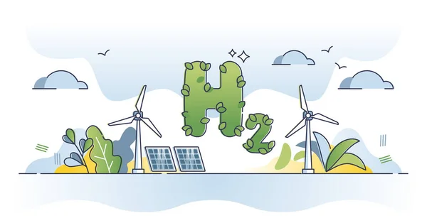 Hydrogen Energy Power Electricity Production Outline Concept Ecological Nature Friendly — 스톡 벡터