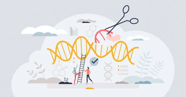 Genetic Engineering Dna Gene Sequence Modification Tiny Person Concept Molecular — Stok Vektör