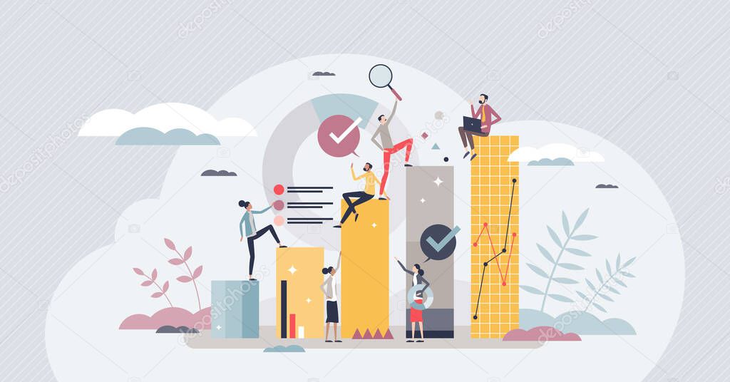 Employee talent development and human resources growth tiny person concept. Career goal and job motivation successful achievement with ambition, professional teamwork and mentoring vector illustration