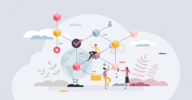 Web 3.0 or third generation for network technology tiny person concept. Future website platforms with digital and futuristic online connection vector illustration. New system for home page standard.