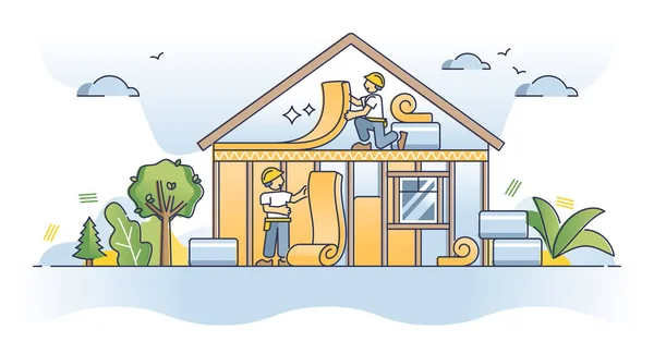 Home Insulation Thermal Efficiency Shield Rolls Layer Outline Concept Energy — Stock Vector