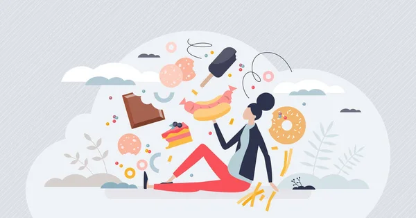 Comer Exceso Estilo Vida Poco Saludable Con Dulces Comiendo Concepto — Vector de stock