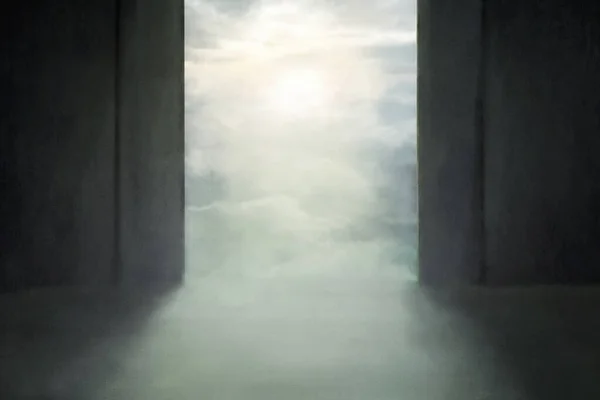 Gökyüzüne Açılan Gerçeküstü Bir Kapının Resmi Geçişin Özgürlüğün Sembolü — Stok fotoğraf