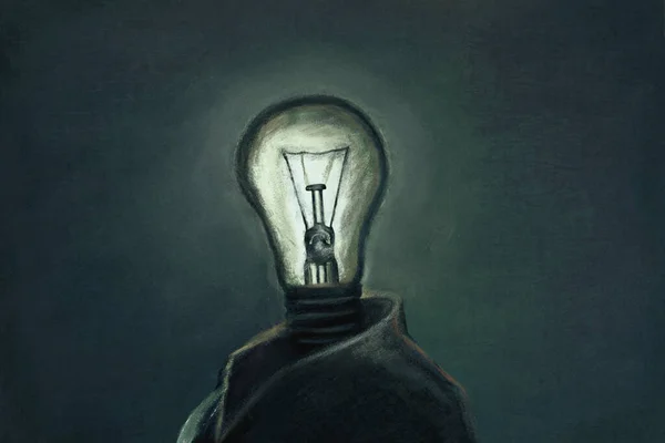 Portrait Business Man Light Bulb Her Head Concept Idea Creativity — Fotografia de Stock