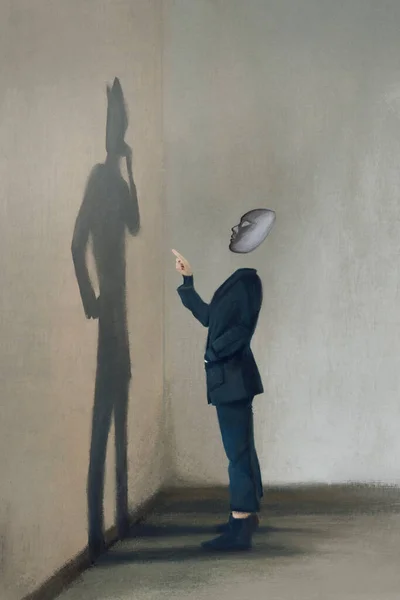 Persona Con Máscara Habla Con Sombra Concepto Identidades Múltiples — Foto de Stock