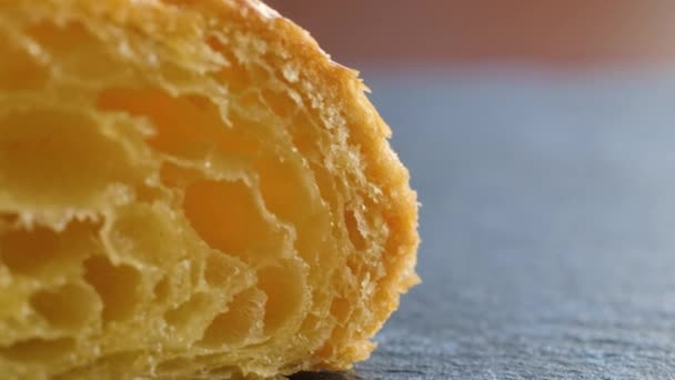 Macro shot of puff pastry bakery product — Stock Video