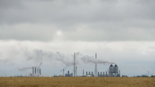 Μεγάλο βιομηχανικό χημικό εργοστάσιο στο χωράφι — Αρχείο Βίντεο