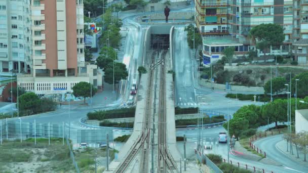 Time Lapse Road Intersection Rush Hour Traffic Elevated View Alicante — Stock Video