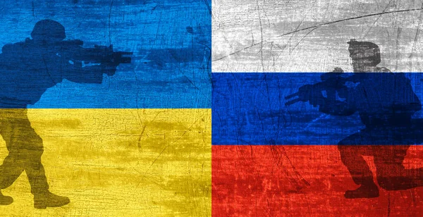 Війна Між Росією Україною Прапором України Росії Солдатами Стокова Фотографія — стокове фото