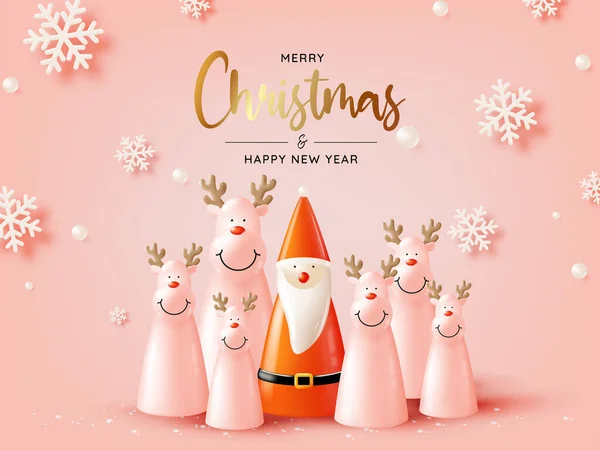 Santa Claus Doll Realistic Style Snow Christmas Tree Background Vector — Stock Vector