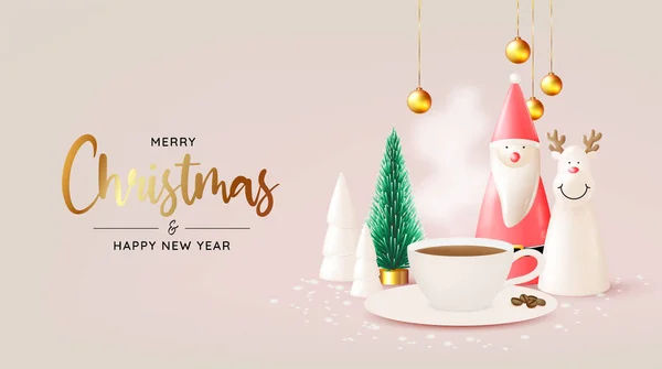 Köszöntés Kávé Boldog Karácsonyt Reális Művészeti Stílus Pasztell Színséma Vektor — Stock Vector