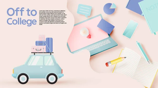 College Concept Art Cute Car Packgage Roof Pastel Color Scheme — Vettoriale Stock