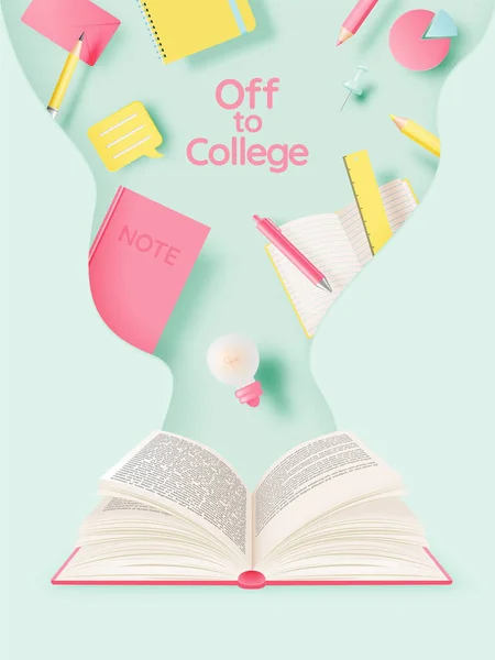 College Concept Art Text Book Pastel Color Scheme Vector Illustration — Vector de stock