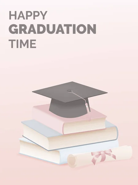 Καπέλο Αποφοίτησης Φόντο Για Αφίσα Εκπαίδευσης Την Έννοια Υποβάθρου Παστέλ — Διανυσματικό Αρχείο
