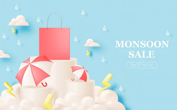 Parapluie Mignon Pour Saison Mousson Avec Schéma Couleurs Pastel Illustration — Image vectorielle