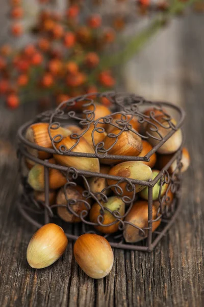 Fresh Hazelnuts Little Heart Basket — Stock Photo, Image