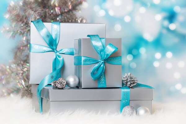 Many Gifts Blue Background Stock Photo