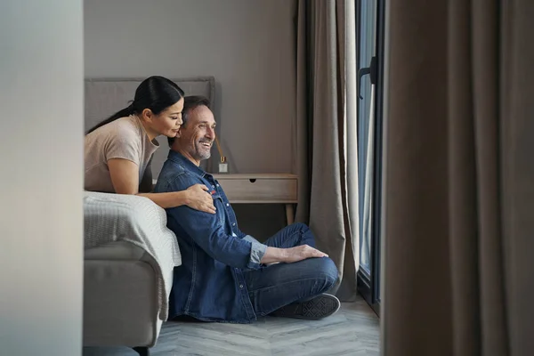 Happy romantic mature couple staying at home — Stock Photo, Image