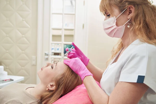 Taille Vers Haut Vue Latérale Portrait Blonde Médecin Élégant Avec — Photo