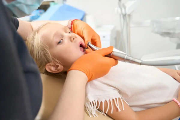 Small Child Drilled Hole Teeth Dentists Drill — Stock Photo, Image