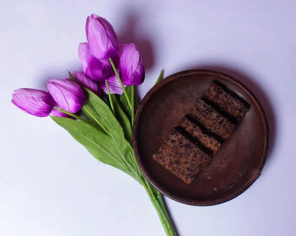 Éponge Chocolat Sucré Pour Petit Déjeuner Juste Comme Collation Pendant — Photo