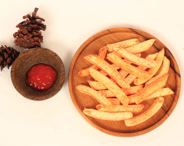 감자튀김 French Fries 은뜨거운 식용유에 스트립으로 요리이다 식당의 메뉴에서는 기다란 — 스톡 사진