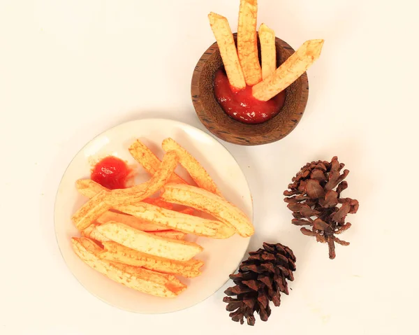 감자튀김 French Fries 은뜨거운 식용유에 스트립으로 요리이다 식당의 메뉴에서는 기다란 — 스톡 사진