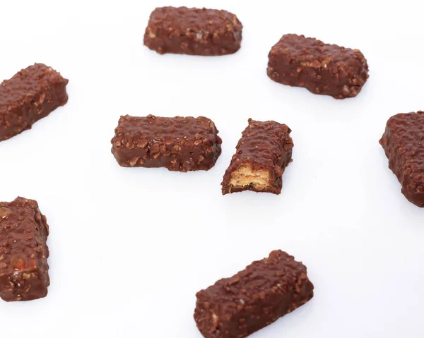 Négyrétegű Csokoládé Snack Tökéletes Csokoládé Szerelmeseinek Csomagolt Ostya Ropogós Rizs — Stock Fotó