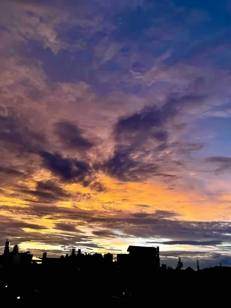 Velmi Krásná Soumračná Obloha Směs Oranžové Modré Barvy Krásný Výhled — Stock fotografie