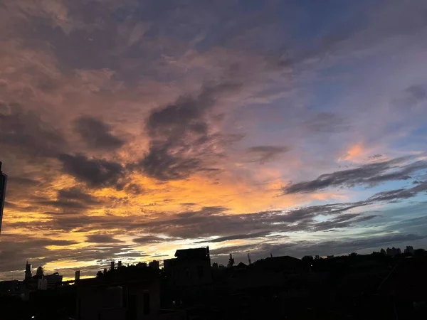 Very Beautiful Twilight Sky Blend Orange Blue Colors Beautiful View — Stock Photo, Image