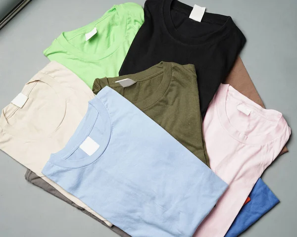 Montones Camisetas Algodón Liso Perfectamente Arregladas Camisetas Llanas Colores Listas — Foto de Stock