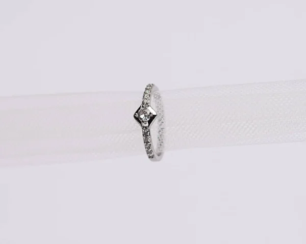 Concept Photo Jewelry Ring Inserted Roll Cloth Wedding Rings Have — Stock Photo, Image