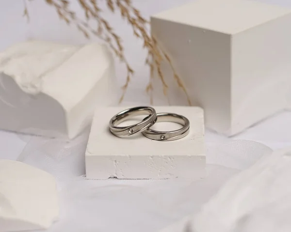 Wedding Ring Set White Stone Jewelry Ring Ready Showcased Sold Stock Image