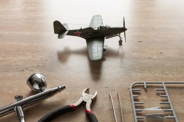 Modelo Escala Caça Avião Com Detalhes Kit Montagem Plástico — Fotografia de Stock