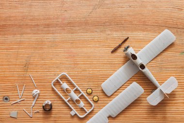 Uçak uçağının modelini detaylarıyla ölçeklendir. Plastik montaj kiti. Üst görünüm