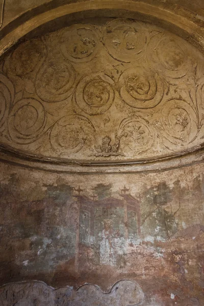 Colorful frescos on the walls of antique interior. Pompeii