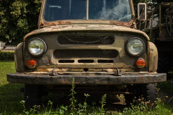 Koplamp Van Een Oud Russisch Militair Voertuig Auto Detail Close — Stockfoto