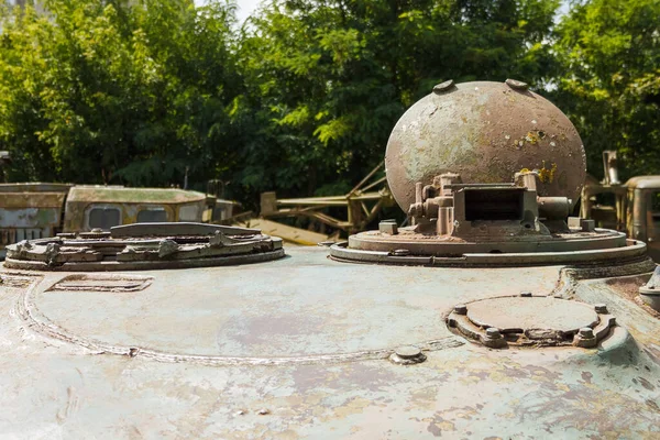 Torre Fragmento Tanque Antigo Abrir Escotilha Tanque Detalhes Velho Tanque — Fotografia de Stock