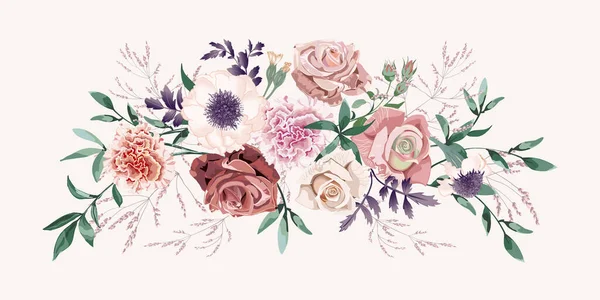 Mazzo di fiori di rose crema pesca da vicino, isolato su sfondo bianco. — Vettoriale Stock