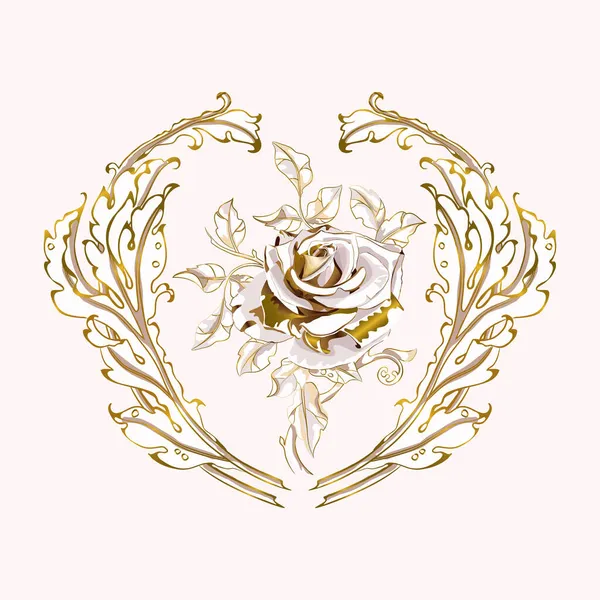 Antique ornament in style baroque of acanthus leaves and gorgeous rose. — Stock Vector