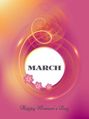 8 Mart 'taki Uluslararası Kadınlar Gününüz kutlu olsun. 8 numara ve 3 boyutlu renkli dinamik girdap şekilli renkli arkaplan.