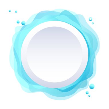 Sıvı eğimli dalgalarla modern arkaplan. Sıvı mavi renk boş çemberle pankartı şekillendirir. Metin için kopyalama alanı olan tasarım ögesi.