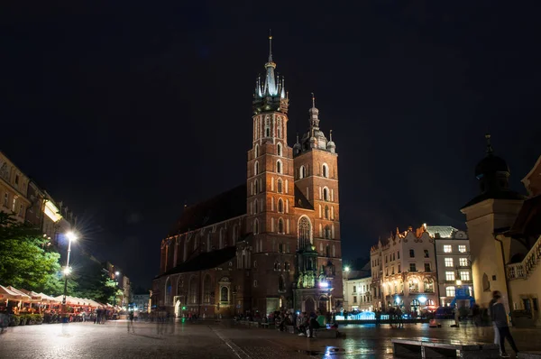 Krakow Poland July 2016 Large Cathedral Main Square Which Illuminated — Stock Photo, Image