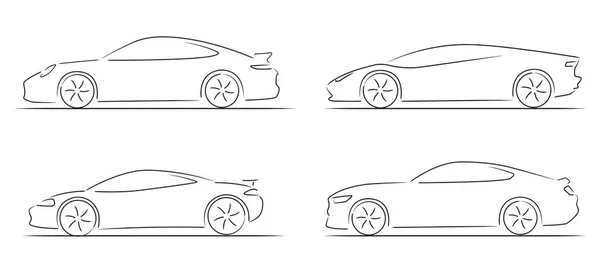 Простий Векторний Технічний Ескіз Набору Швидких Спортивних Автомобілів Білий Фон — стоковий вектор