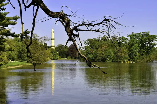 Torre Avvistamento Del Minareto Nel Parco Del Castello Lednice Nella — Foto Stock