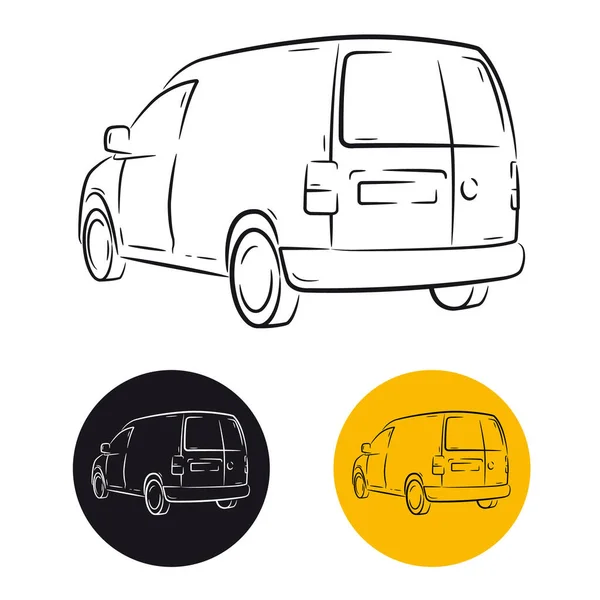 Kleine Nutzfahrzeug Karikatur Aus Einfachen Vektorlinien Kleinerer Lieferwagen Für Die — Stockvektor